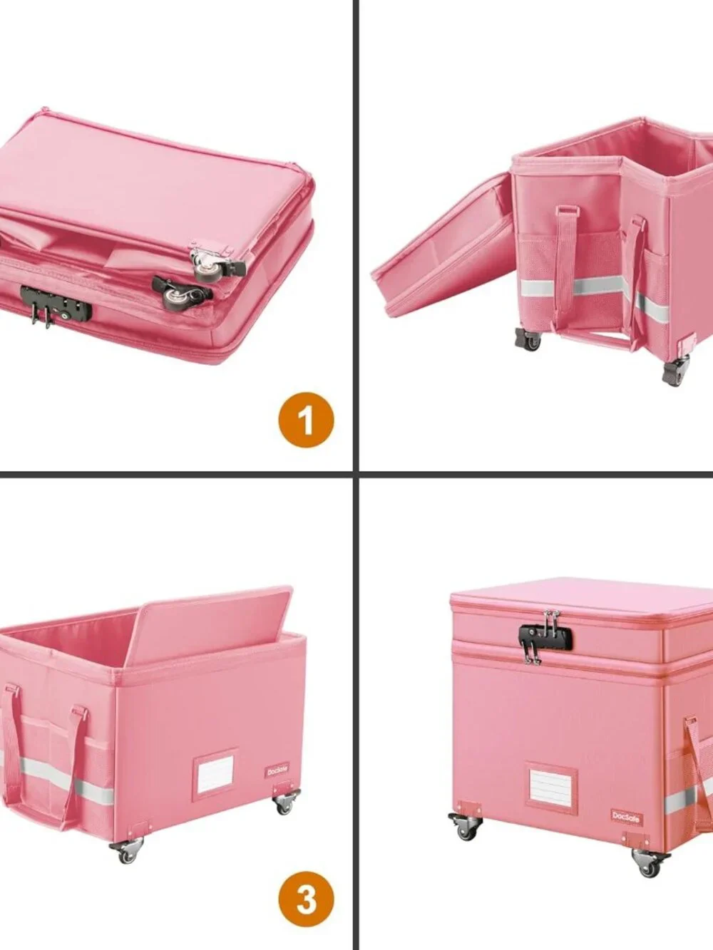 File Box with Lock,2-Layer Fireproof Document Box with Wheels,Collapsible Rollin - Picture 9 of 9
